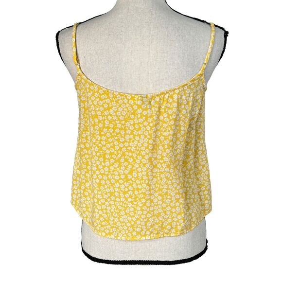Divided JRS X-Small Cropped Tank Top Floral Spaghetti Straps Lightweight Yellow - Picture 5 of 8